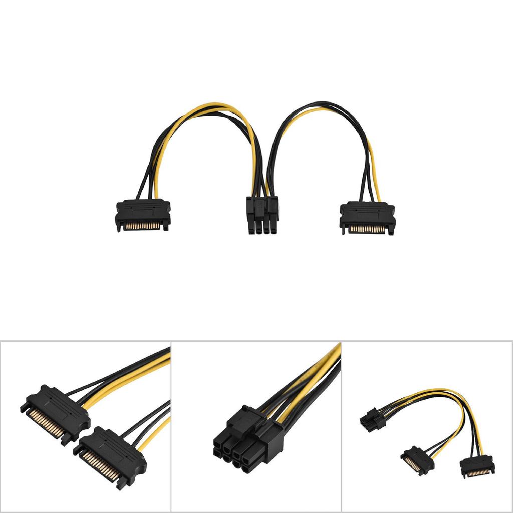 15-poliger Dual-SATA-Stecker auf 8-polige Buchse PCI-E PCI Express-Netzteiladapterkabel, 0,2 m
