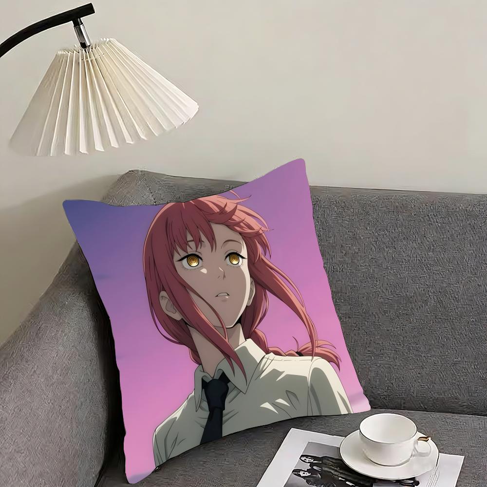 Anime Makima Chainsaw Man Cushion Cover Reversible Plush Pillow Cover – For car, sofa, bedroom, perfect as a gift.