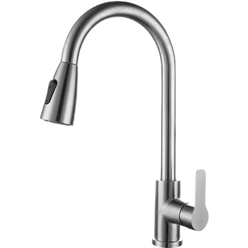 Stainless Steel Telescopic Rotatable Pull-Out Kitchen Faucet with Dual Water Outlets