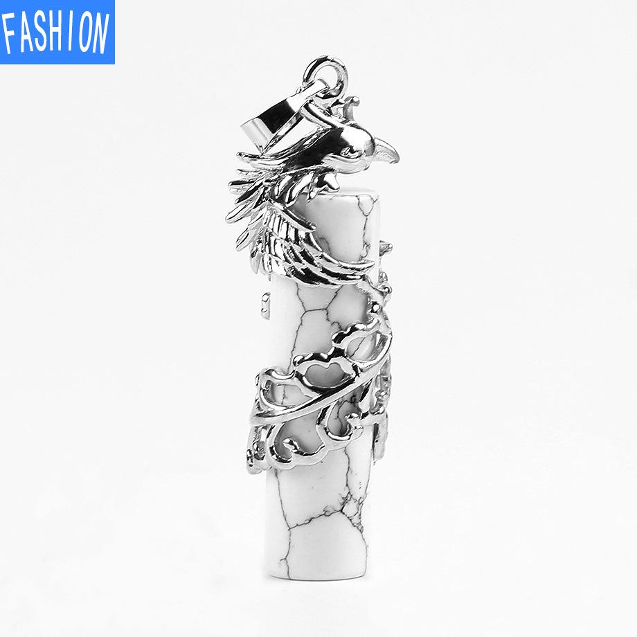 Creative Mascot Wrapped Natural Stone Cylindrical Pendant And Pink Crystal Necklace