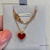 Rose Gold Heart Necklace & Earrings Set - 18K Plated with Agate Heart Design