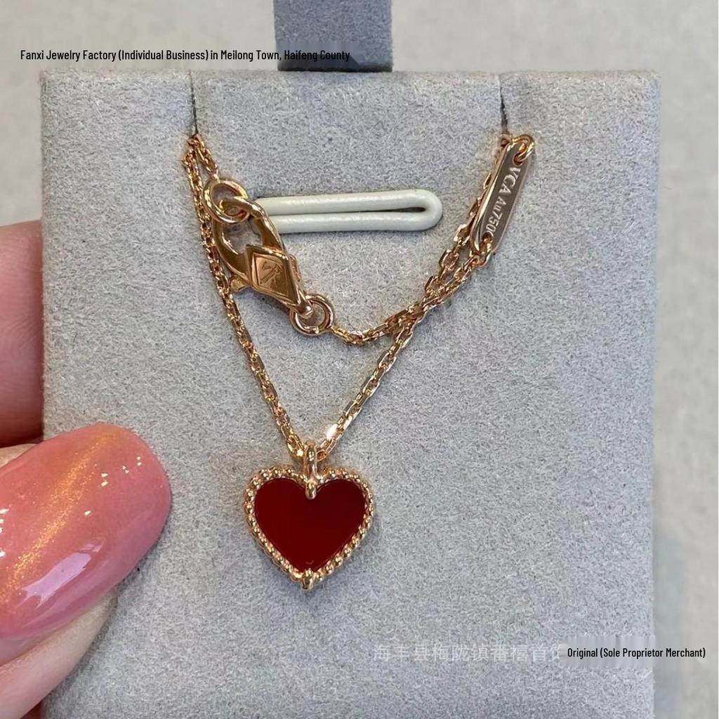 Rose Gold Heart Necklace & Earrings Set - 18K Plated with Agate Heart Design
