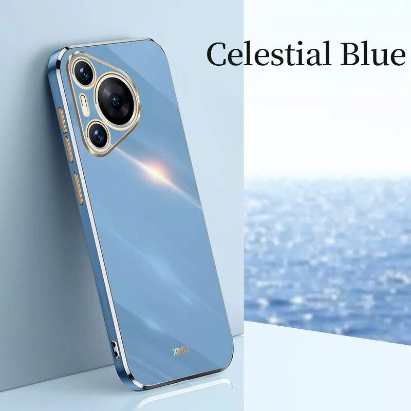 

Роскошный квадратный чехол для телефона с покрытием для Huawei Pura 70 Pro, мягкий силиконовый противоударный защитный чехол для Huawei Pura 70 Pro + Huawei Pura 70 Ultra For Pura 70 Pro синий