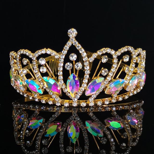 New Colorful Crystal Crown Wedding Bridal Women 'S Hair Accessories For Girls Birthday Fashion Headdress Bride Tiara Clip