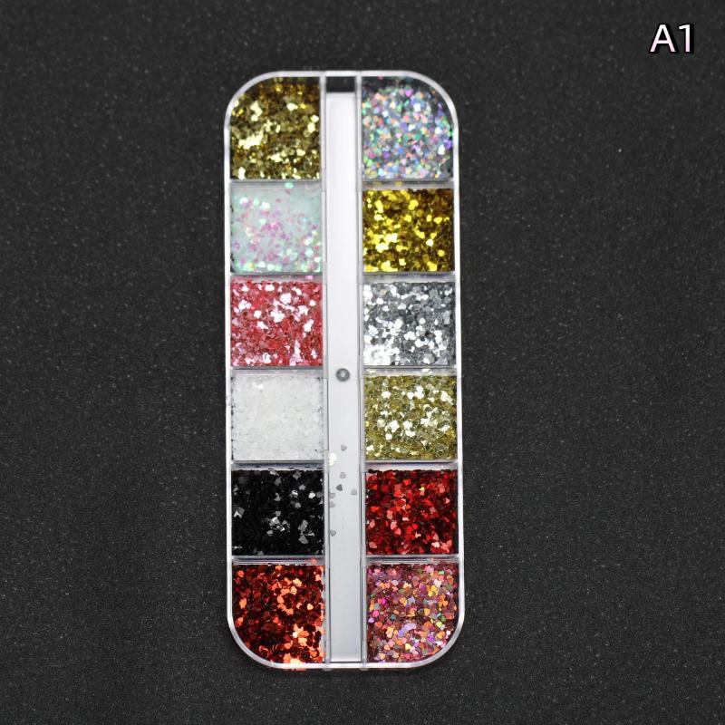 12 Grids Mini Mixed Star Heart Nail Art Glitter Sequins Sparkling Nail Sequins 3D Glitter Holographic Laser Nail Art Charms Diy