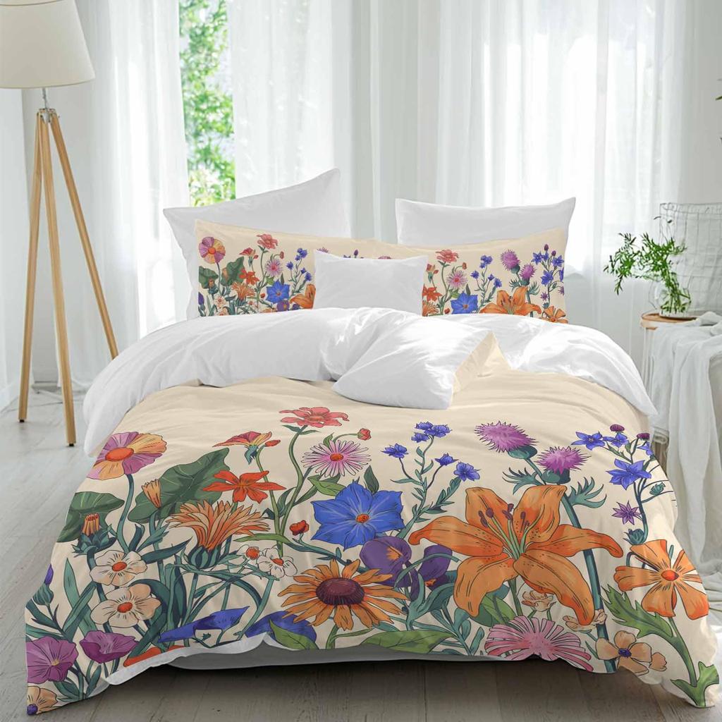 Chic Spring Flower Duvet Cover Vintage Flowers Comforter Cover Microfiber Garden Floral Bedding Set Full Queen Size Bedclothes