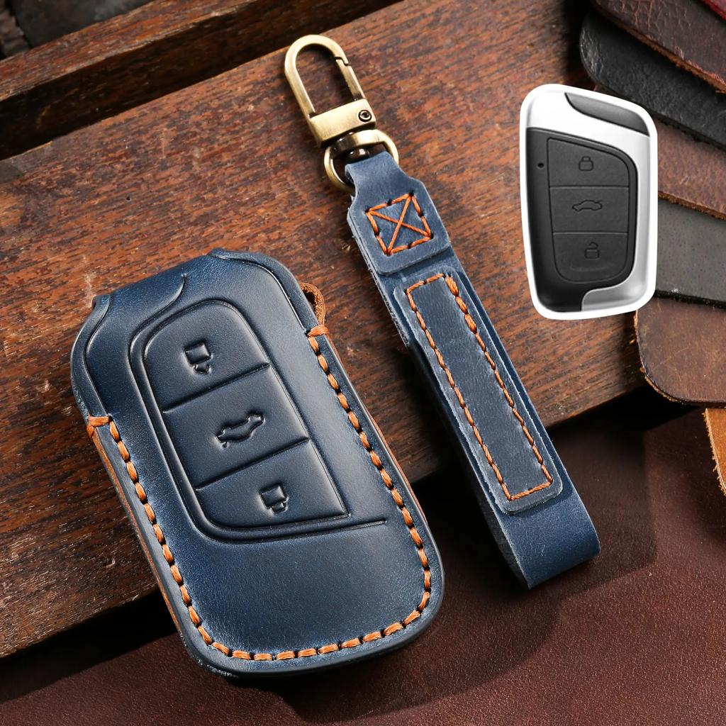 Leather Car Key Cover Keychain Holder Case Protector for Chery Eq1 Little Ant 3button Smart Remote Keyless Go Shell Accessories