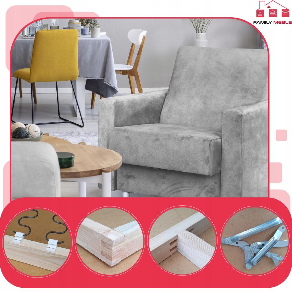 Zestaw mebli wypoczynkowy Alicja wersalka kanapa fotele Family Meble błekitny