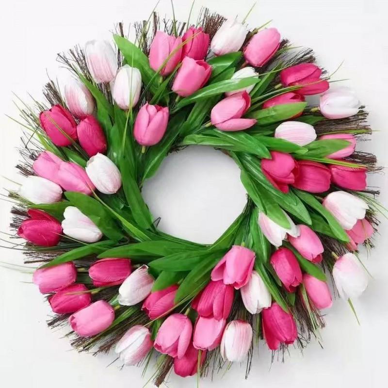 Artificial Tulip Wreath 40cm Door Wall Decor Floral Ring Home Wedding Party Photography