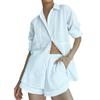 Summer Ladies Casual Three Piece Solid Color Suspender Shorts Long Sleeve Shirt Set Elegant And Comfortable