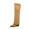 Krazing Pot Flock Pointed Toe Thick High Heels Thigh High Boots Size 46 Size 45 Slip On Plus Size Women Keep Warm Over-the-knee Boots