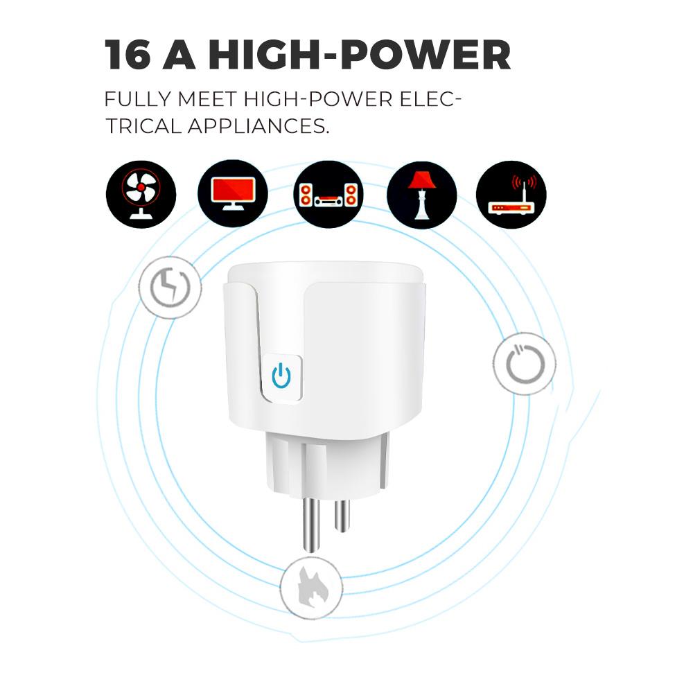 Tuya Wifi Smart Socket EU Plug 16A Power Monitor Remote Control SmartLife APP Works with Alexa Yandex Alice Google Assistant