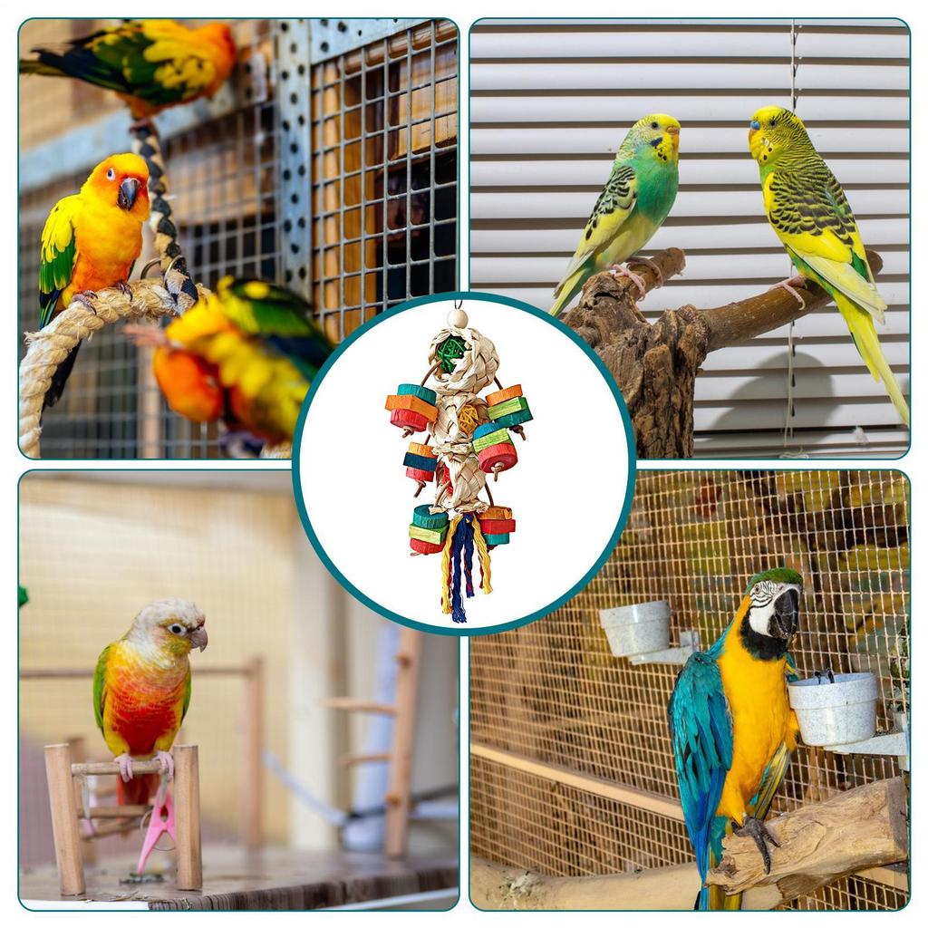 Bird Chew Toys Chewing Colorful Wooden Natural Games Bird Enrichment Toys For Playground Outdoor Patio Inside Hammock Window