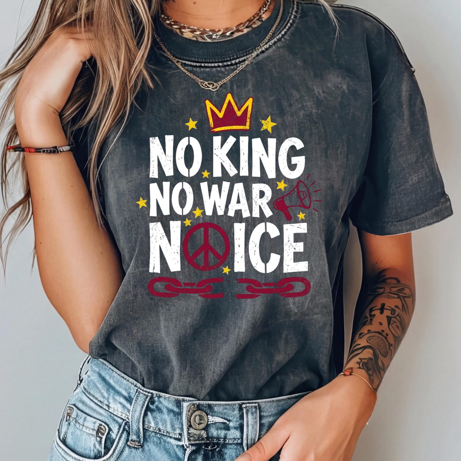 No Kings No Masters No ICE No War T-Shirt, Political Resistance Movement Graphic Tee Anti Trump Protest Activist Gift L