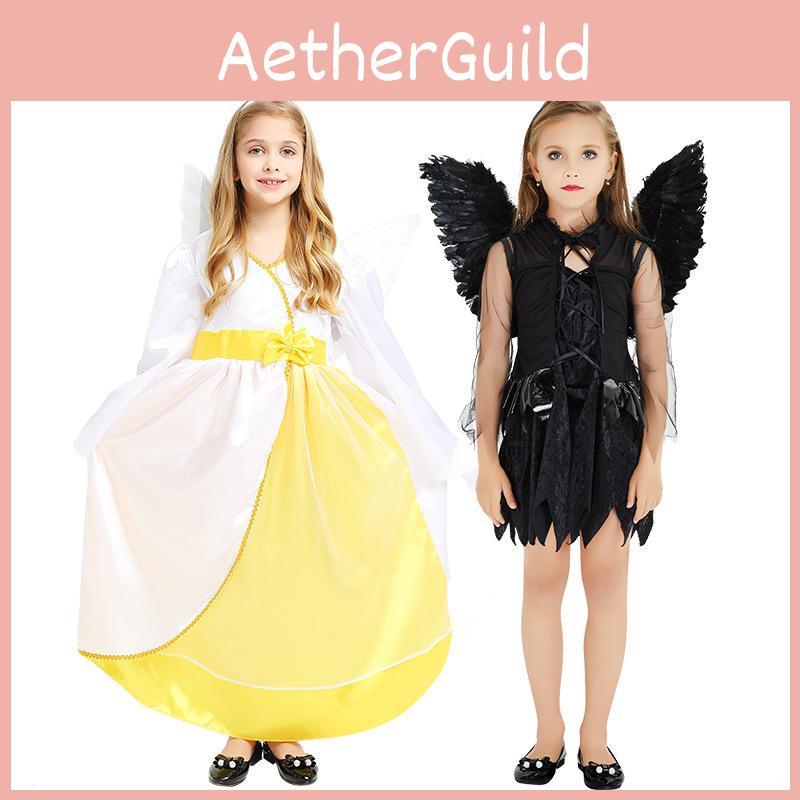 Delightful Little Angel Costume For Girls In Polyester Fabric For Halloween Celebrations