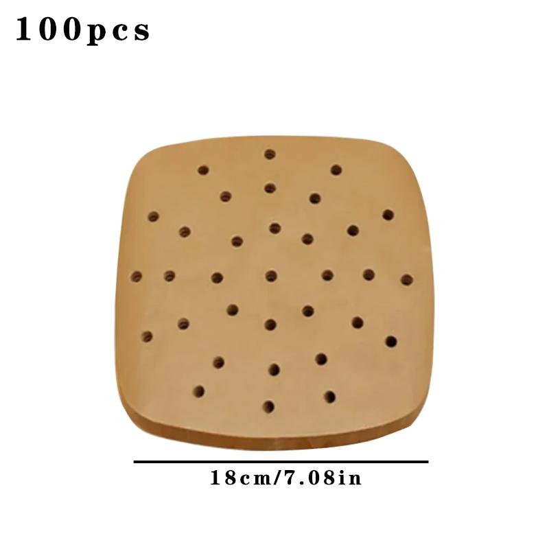 Papír do vzduchové fritézy 100PCS Jednorázové vložky do parníku Kuchyňské papíry na pečení Nepřilnavá napařovací podložka Papír pohlcující olej