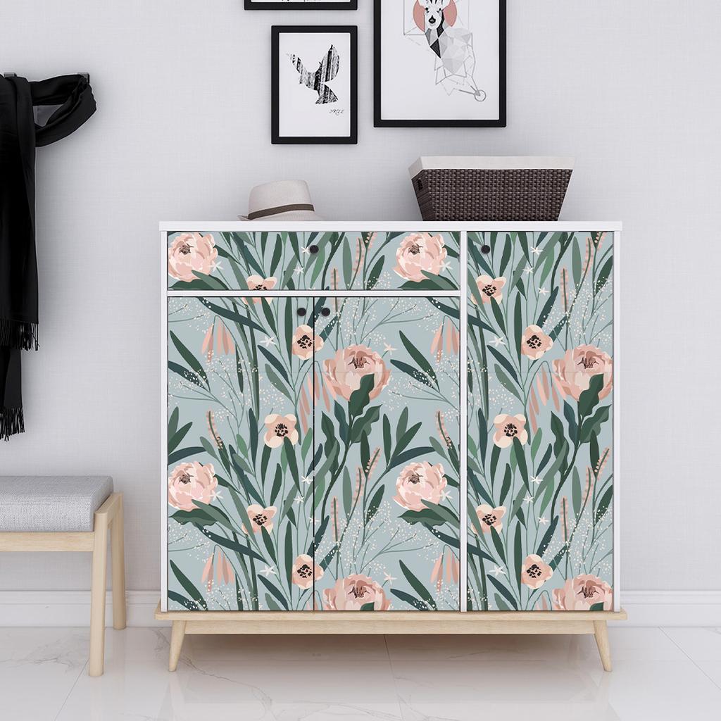 Boho Pink Floral Peel and Stick Wallpaper Self Adhesive Wallpaper Green Leaf Removable Contact Paper for Bathroom Kitchen