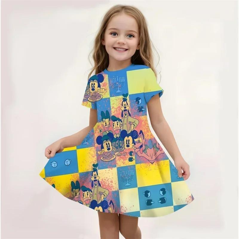 

Cartoon Mickey Print dress for girls Summer Fashion Princess Dress for children everyday casual short-sleeved clothes 170