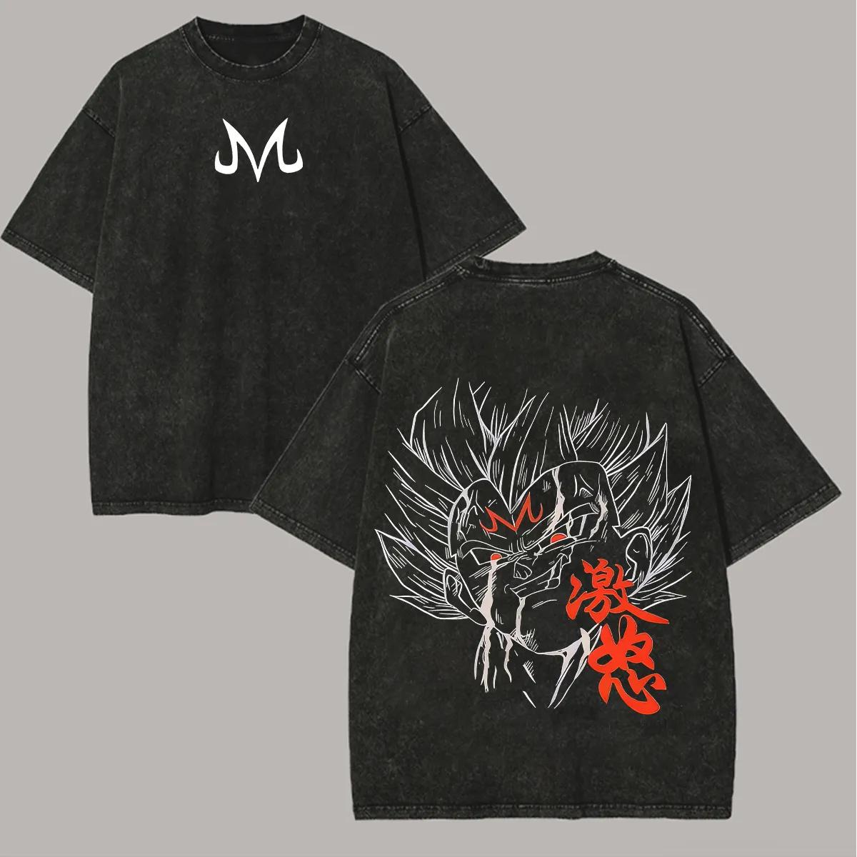 

Majin Vegeta T Shirt Men Acid Wash Oversized Anime Sad Rage White M Logo Cotton Vintage Gym Streetwear Graphic Back Top Tee M