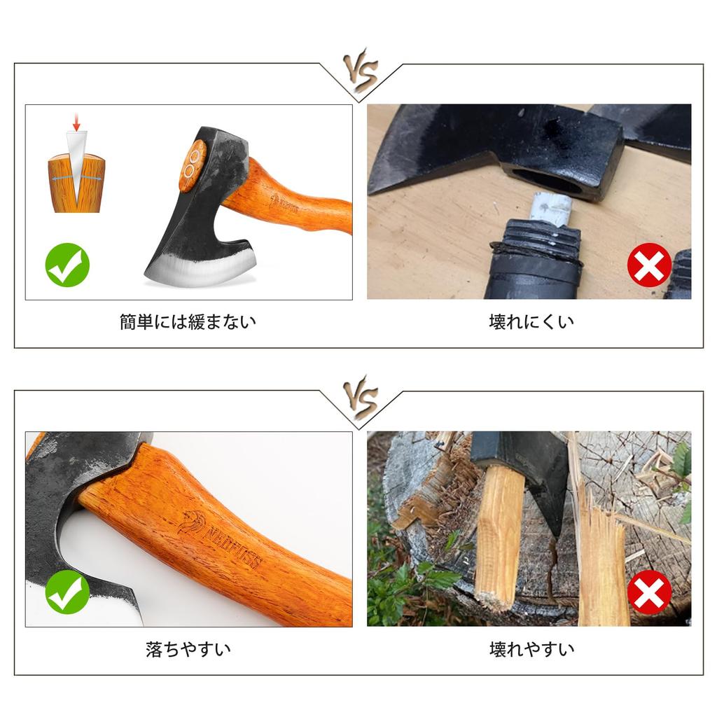 NEDFOSS Mammoth 15 Camping Bonfire Forged Beechwood Firewood Splitting Axe with Leather Outdoor Firewood Camping Work Hand Tool Axe, Axe, 38cm,