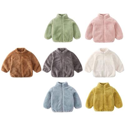 Dětská plyšová bunda oboustranný samet jednobarevná teplá unisex dětská bunda top