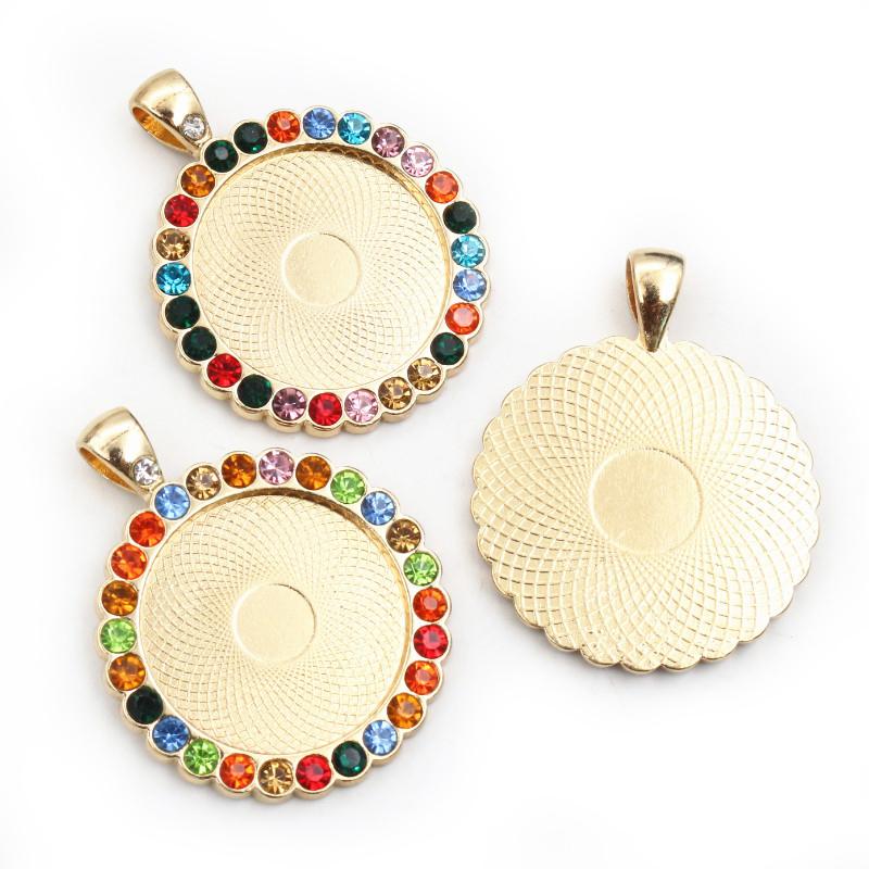 New Fashion 5pcs 25mm Inner Size KC Gold/Silver Plated Transparent Rhinestone Cabochon Base Setting Charms Pendant