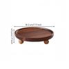 Round Acacia Tray Shallow Rim Wooden Serving Raised Feet for Entryway