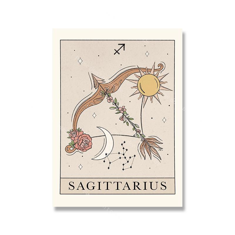 Bohemian Zodiac Art Posters and Prints Canvas Painting Tarot Cards Inspired Astrology Virgo Aquarius Constellation Picture Decor