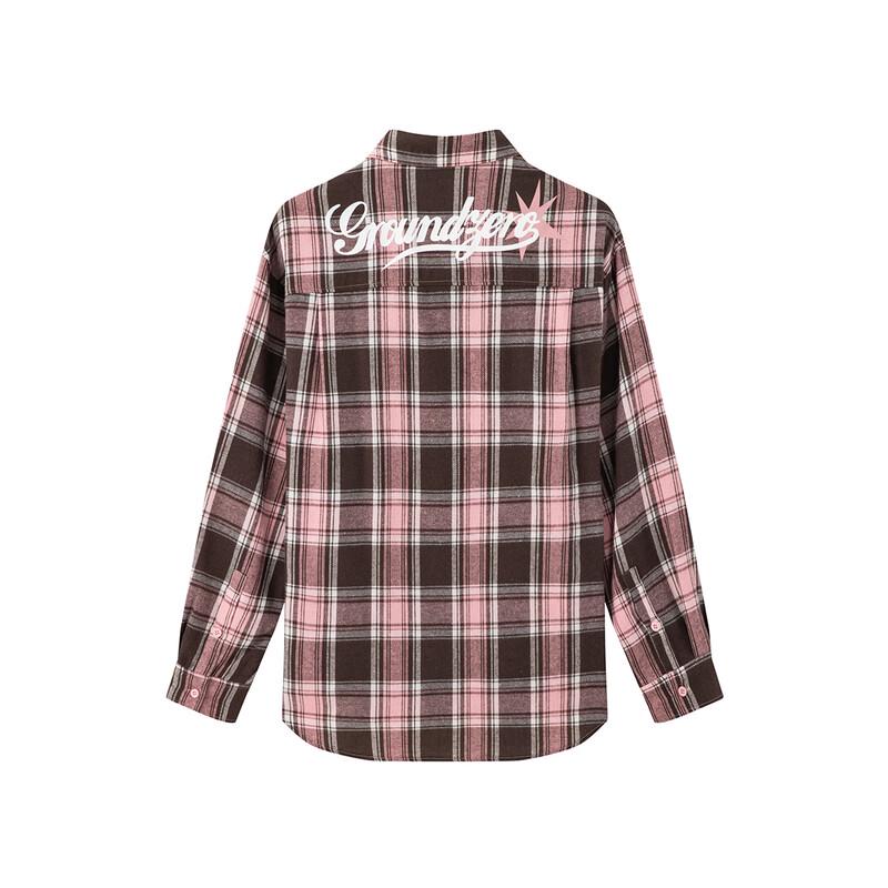 GROUND ZERO Unisex Letter Print Plaid Color-block Loose Shirt