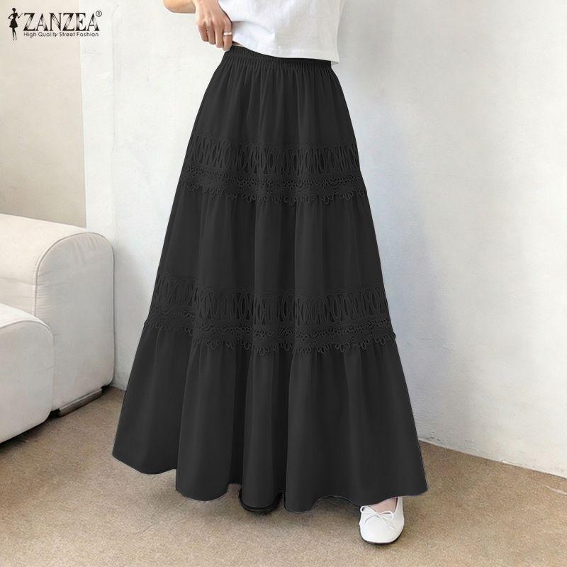 ZANZEA Kadın Rahat Elastik Bel Bol Tatil Uzun Etekler