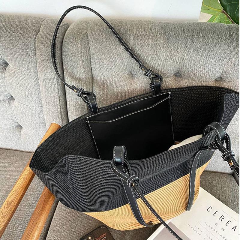 Summer Beach Straw Basket Bags Casual Rattan Large Capacity Totes Women Wicker Woven Shoulder Bags