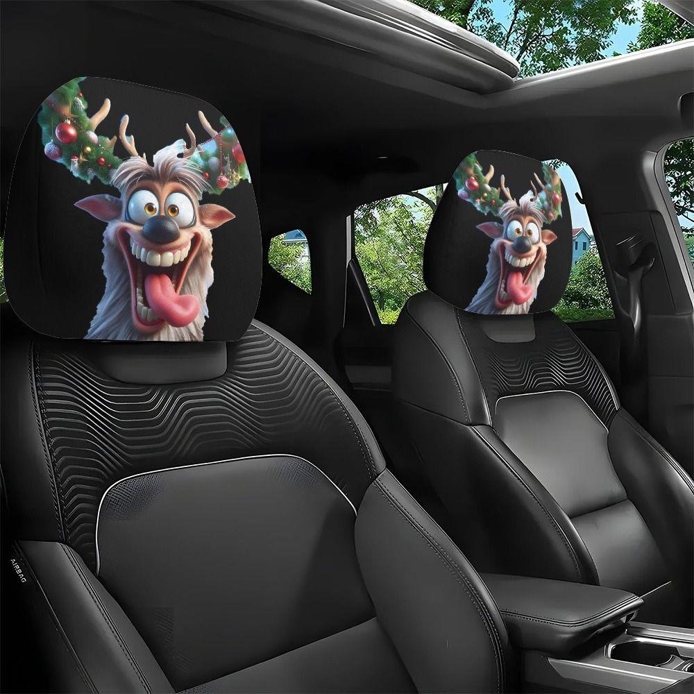 2Pcs Santa Claus Car Headrest Cover Universal Auto Seat Headcover Gift for Car Lover