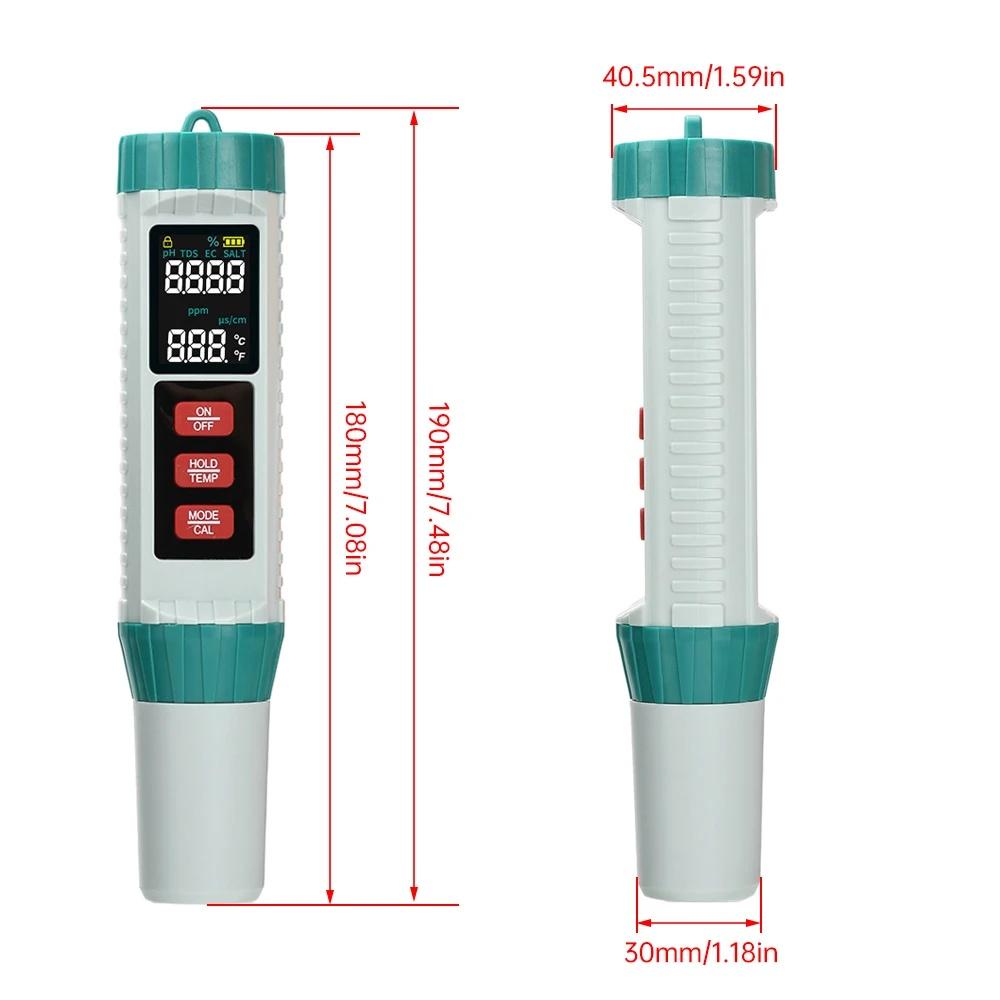 Digital PH Meter 5 In 1 PH/EC/TDS/SALT/TENP Meter Water Quality Tester for Swimming Pool 9999 PH Detector Digital Chlorine Meter