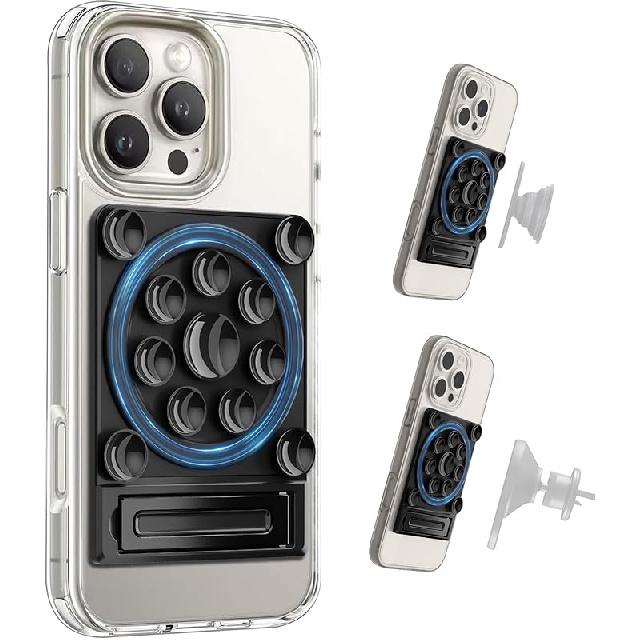 SEMBO UniSuction 3 in 1 Suction Phone Case Adhesive Mount Compatible with MagSafe Accessories, Strong Sticky Grip Holder Stand for Selfies & Videos,