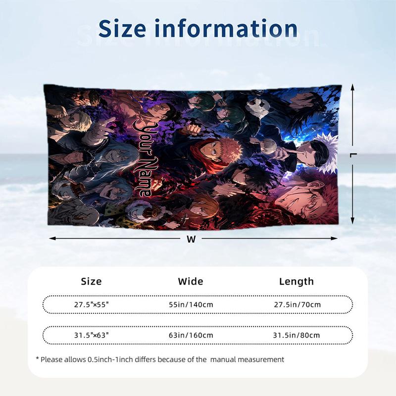 Jujutsu Kaisen Beach Towel, Personalized Custom Name Text, Quick Dry Large Absorbent Towel For Beach Pool