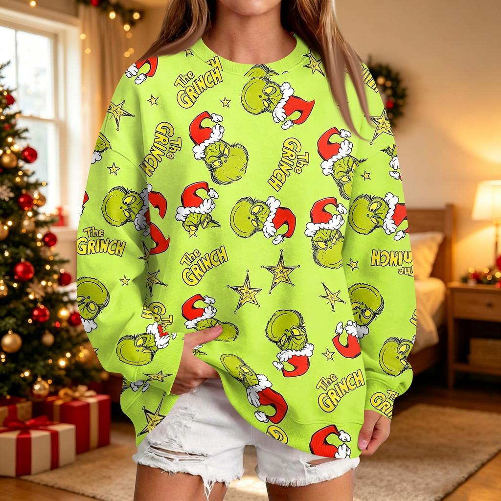 Women's Casual Christmas Print Neck Pullover Sweatshirt