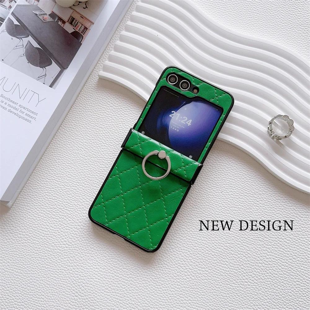 

Woven Ring Holder Leather Phone Case for Samsung Galaxy Z Flip 6 5 4 3 Flip5 Flip4 Flip3 5G Protective Shockproof Cover Galaxy Z Flip5 золотий