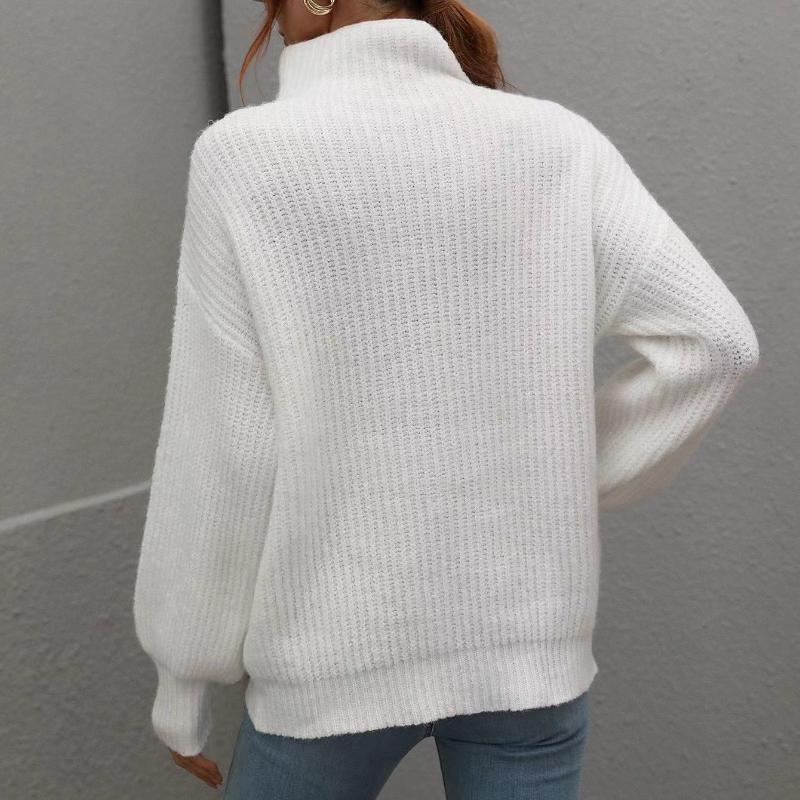 IHUASU Autumn and Winter Solid Colour Pullover Loose Women's High Neck Sweater