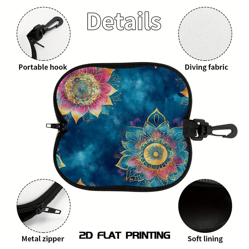 2D-Boho Floral Mandala Print Zipper Sunglasses Case, Protective Eyewear Storage Box, Lightweight Travel Glasses Holder for Women Girls Gift