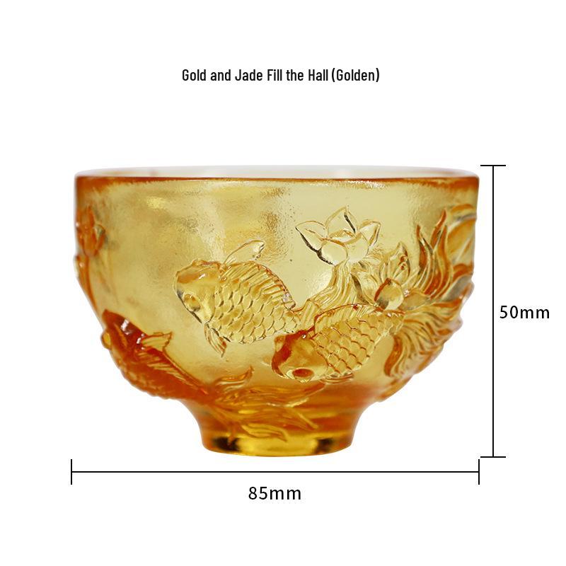 

Fengming Glazed Gold & Jade Bowl Cup: Chinese Handicraft for Housewarming or Living Room Ornament Gift янтарь
