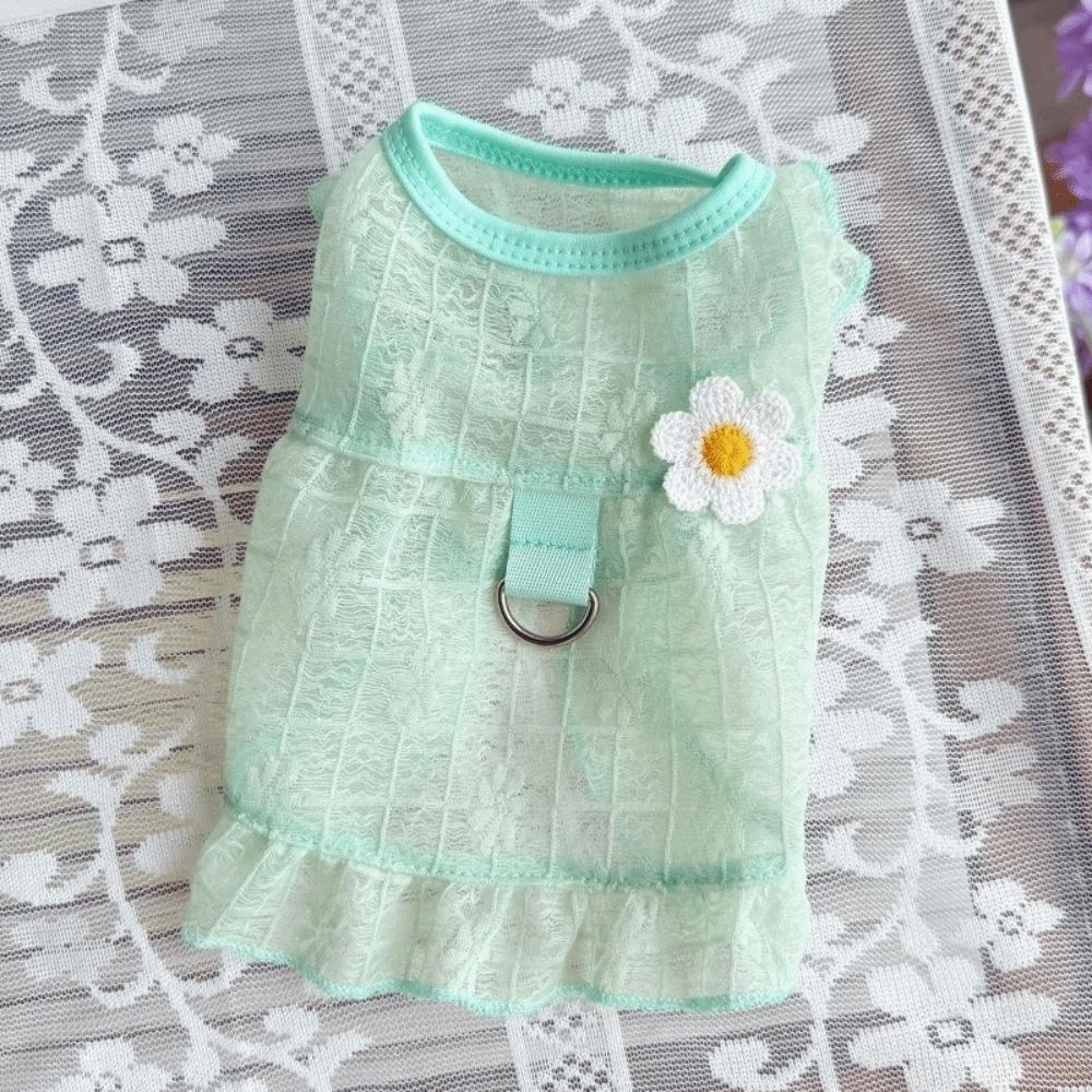 Breathable Mesh Dog Cool Dress Flying Sleeves Pet Floral Skirt Cooling Dog Vest  for Cats Puppy