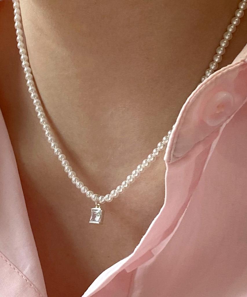 47Bag 925 Silver Mini Layered Swarovski Pearl Necklace 3Mm Martti