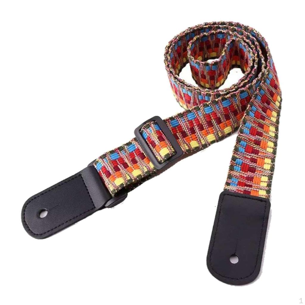 Vintage Stripy Design Leather Ends Guitar/Bass Strap for Ukulele Banjo Parts