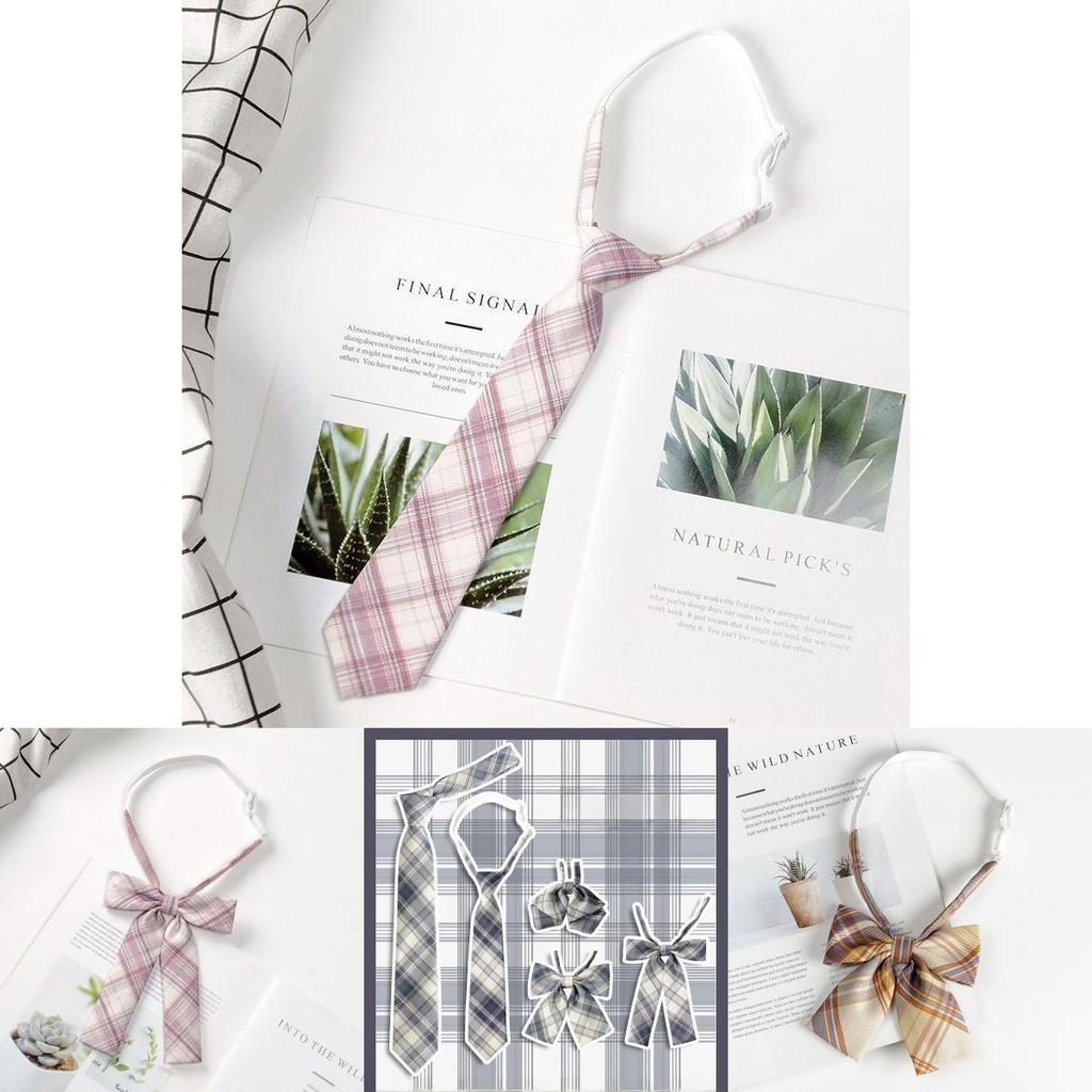 Japanese School Girl Style Polyester Plaid Neck Tie With Bow For Kids Uniforms