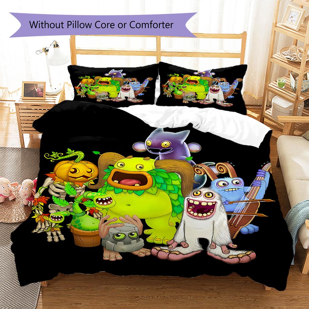 My Singing Monsters Pattern Bedding,Quilt Set Quilt Cover Pillowcase Home Birthday Gift (1 * Duvet Cover + 2 * Pillowcase, Without Core)