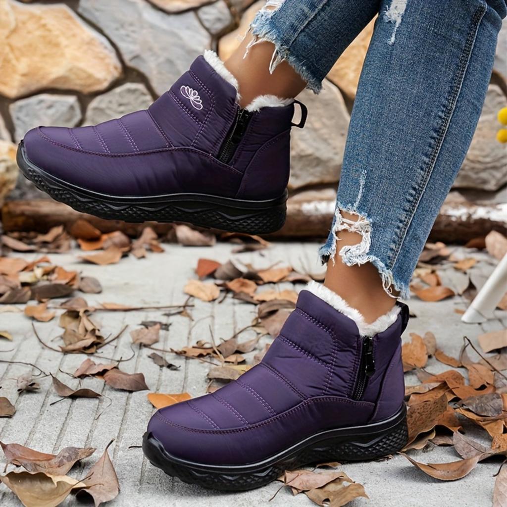 Ladies' Snow Boots, Stylish and Versatile Plush Lining, Lightweight Round Toe Design, Durable and Comfortable, Warm Ankle Boots and Snow Boots
