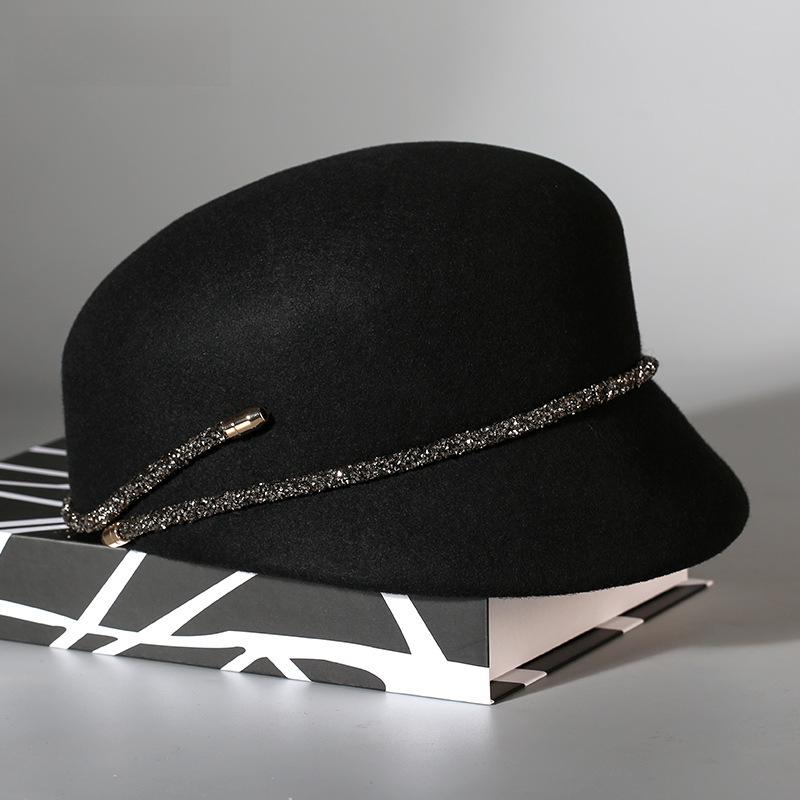 

Женская восьмиугольная шляпа из французского ретро-шерстяного фетра для осени и зимы Adjustable (56-60cm) чёрный