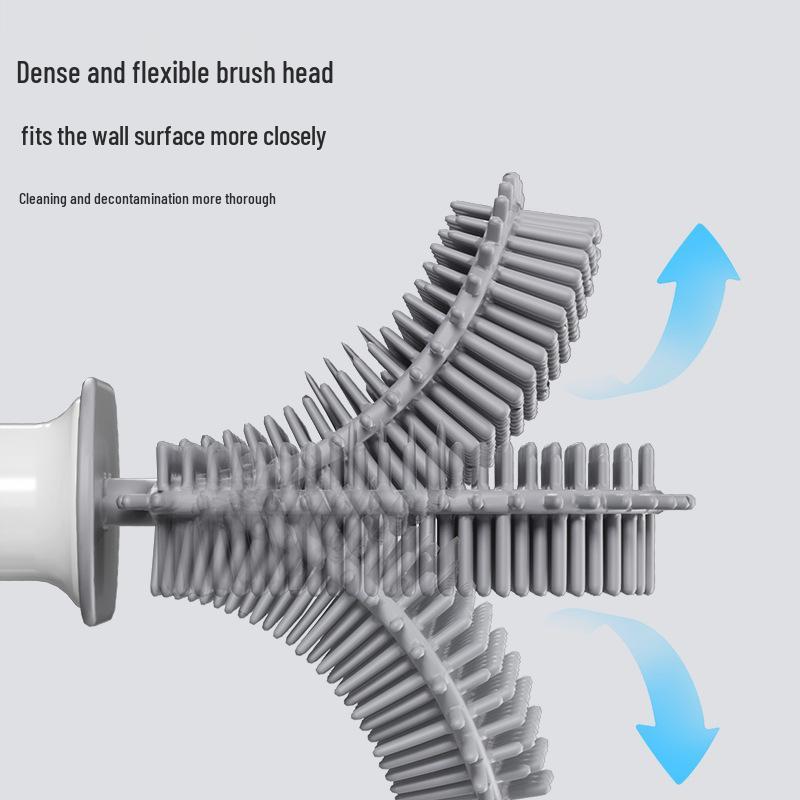 Wall-Mounted Silicone Toilet Brush Set with Long Handle and Base for Bathroom Cleaning