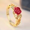 Vintage Inlaid White CZ Women's Ring Dazzling Gold Color Hand Carving Rose Flower Daily Wear Party Jewelry Anniversary Gift