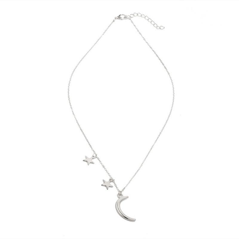 Romantic couple necklace fashion jewelry women, metal moon star combination necklace